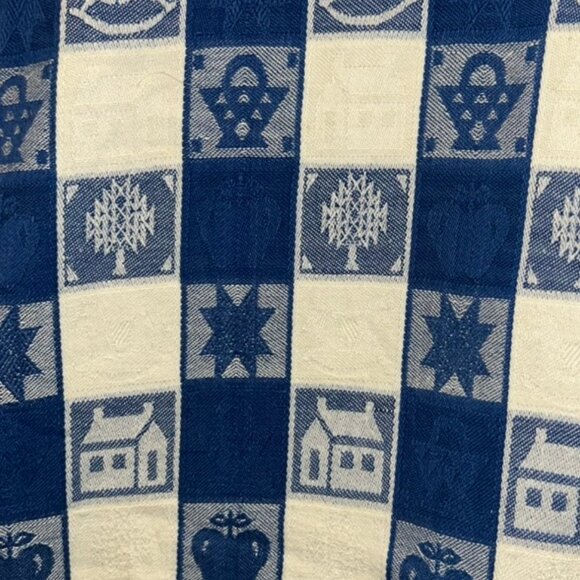 blue white plaid country print rocking horse house basket tree table cloth squar - Picture 3 of 3